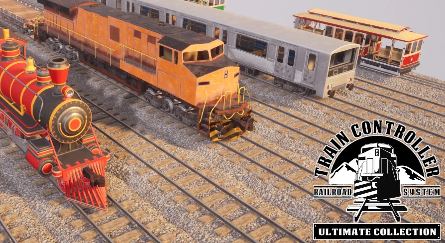 A screenshot of a rail yard with several trains taken on Unreal Engine.