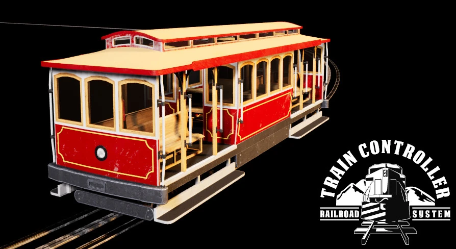 A screenshot of a cable car tram taken on Unreal Engine.