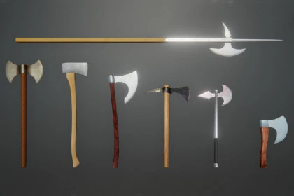 A screenshot of a set of battle axes taken on Unity 3D.