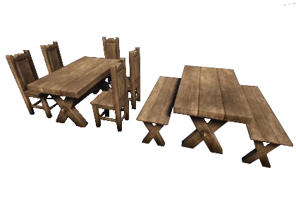 A screenshot of two medieval wooden tables side by side taken on Unity 3D.