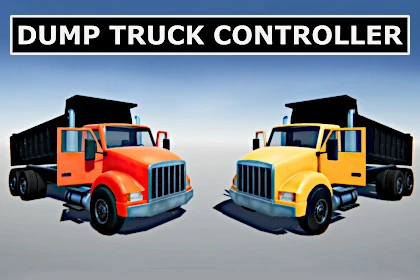 A screenshot of two dump trucks raising the dump bed taken on Unity 3D.