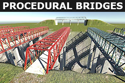 A screenshot of multiple bridges side by side taken on Unity 3D.