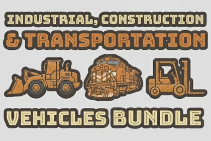 A logo that says Industrial, Construction & Transportation Vehicles Bundle.